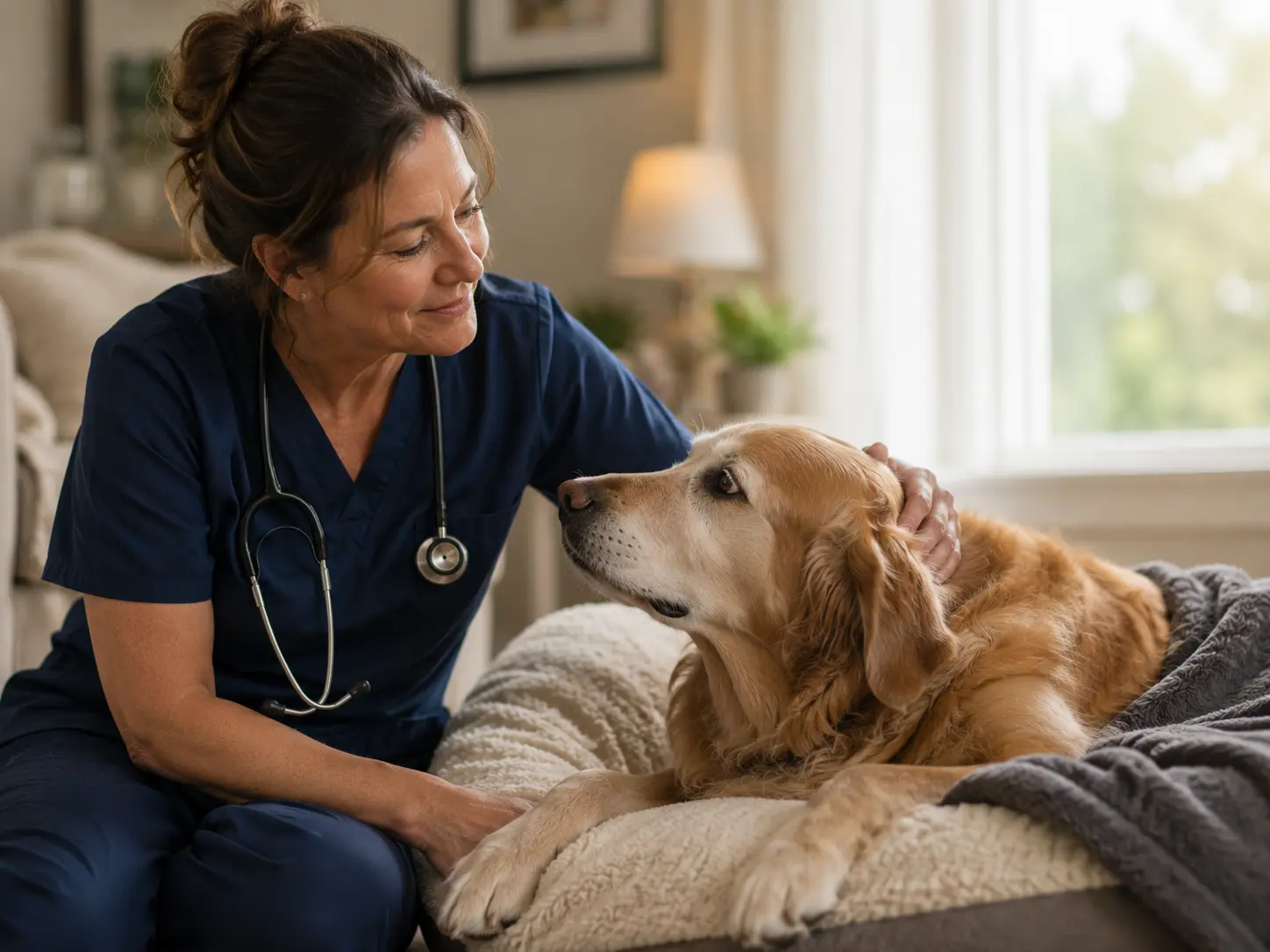 Veterinarian attending to an elderly dog.